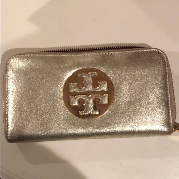 Tory Burch Handbags - Tory Burch gold zip wallet